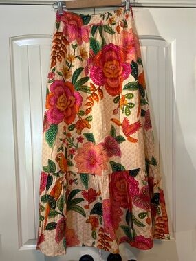 En Creme Maltese Block Tropical Skirt in Peach Multi-Farm Rio Style-Small